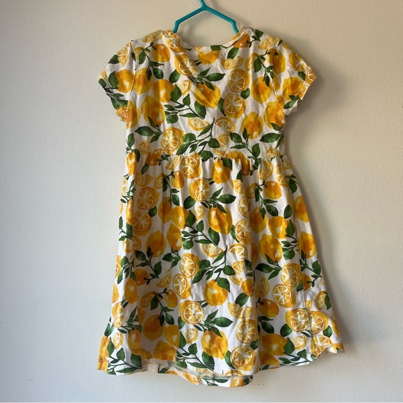 🌼 5/$25 Girls Lemon Print Dress White Yellow Summer Fruit Graphic Cotton Size 4T - Picture 5 of 6